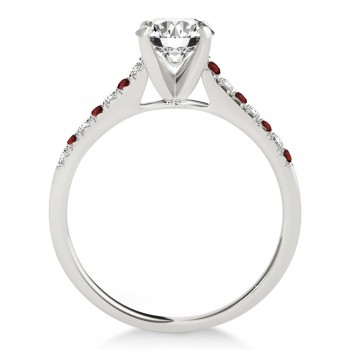 Diamond & Garnet Single Row Engagement Ring 14k White Gold (0.11ct)