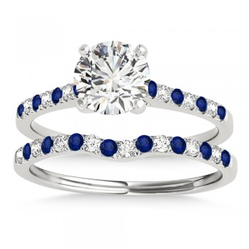 Diamond & Blue Sapphire Single Row Bridal Set 14k White Gold (0.22ct)