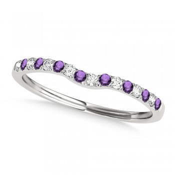 Diamond & Amethyst Contoured Wedding Band 14k White Gold (0.11ct)