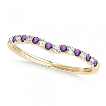 Diamond & Amethyst Contoured Wedding Band 14k Yellow Gold (0.11ct)