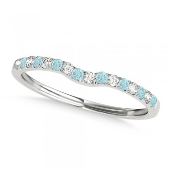 Diamond & Aquamarine Contoured Wedding Band 14k White Gold (0.11ct)