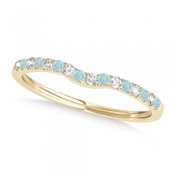 Diamond & Aquamarine Contoured Wedding Band 14k Yellow Gold (0.11ct)