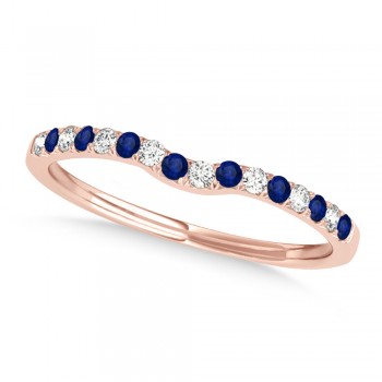 Diamond & Blue Sapphire Contoured Wedding Band 14k Rose Gold (0.11ct)