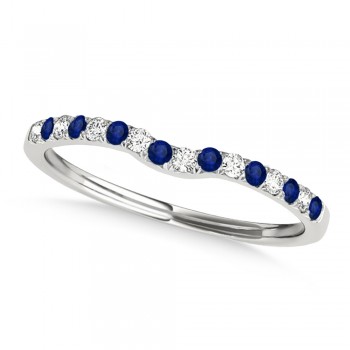 Diamond & Blue Sapphire Contoured Wedding Band 14k White Gold (0.11ct)