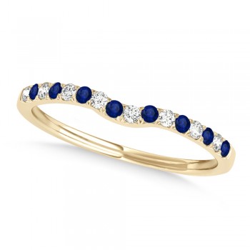 Diamond & Blue Sapphire Contoured Wedding Band 18k Yellow Gold (0.11ct)