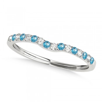 Diamond & Blue Topaz Contoured Wedding Band 14k White Gold (0.11ct)