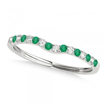 Diamond & Emerald Contoured Wedding Band 14k White Gold (0.11ct)