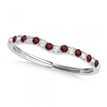 Diamond & Garnet Contoured Wedding Band 14k White Gold (0.11ct)