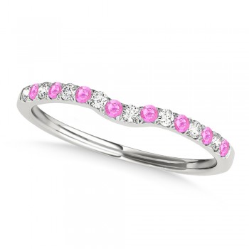 Diamond & Pink Sapphire Contoured Wedding Band 14k White Gold (0.11ct)