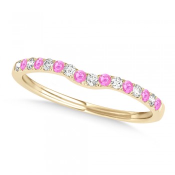 Diamond & Pink Sapphire Contoured Wedding Band 14k Yellow Gold (0.11ct)