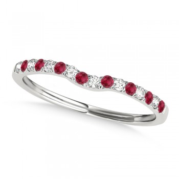 Diamond & Ruby Contoured Wedding Band 14k White Gold (0.11ct)