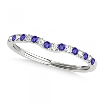 Diamond & Tanzanite Contoured Wedding Band 14k White Gold (0.11ct)