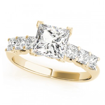 Sidestone Princess Diamond Engagement Ring 14k Yellow Gold (2.10ct)