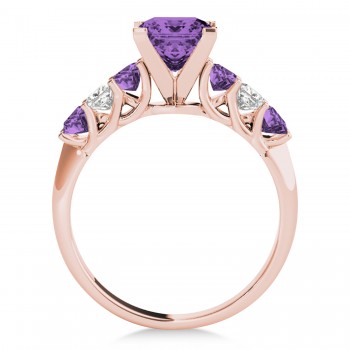 Sidestone Princess Amethyst & Diamond Engagement Ring 14k Rose Gold (2.10ct)