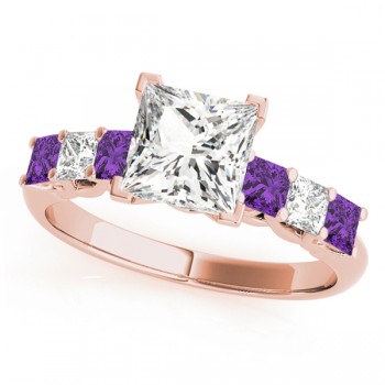 Princess Moissanite Amethysts & Diamonds Engagement Ring 14k Rose Gold (2.10ct)