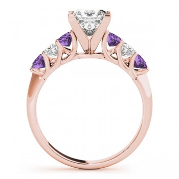 Princess Moissanite Amethysts & Diamonds Engagement Ring 14k Rose Gold (2.10ct)