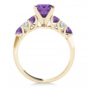Sidestone Princess Amethyst & Diamond Engagement Ring 14k Yellow Gold (2.10ct)