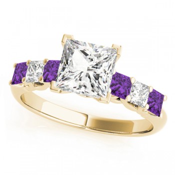 Princess Moissanite Amethysts & Diamonds Engagement Ring 14k Yellow Gold (1.60ct)