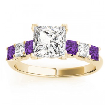 Princess Diamond & Amethyst Engagement Ring 14k Yellow Gold 0.60ct