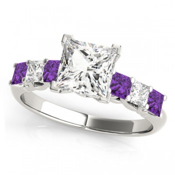 Princess Moissanite Amethysts & Diamonds Engagement Ring 18k White Gold (2.10ct)