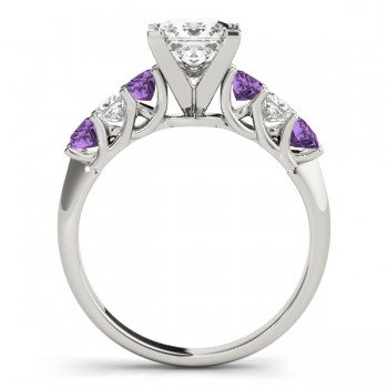 Sidestone Princess Amethyst & Diamond Engagement Ring 18k White Gold (2.10ct)
