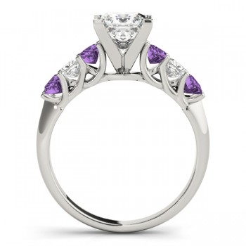 Princess Diamond & Amethyst Engagement Ring 18k White Gold 0.60ct