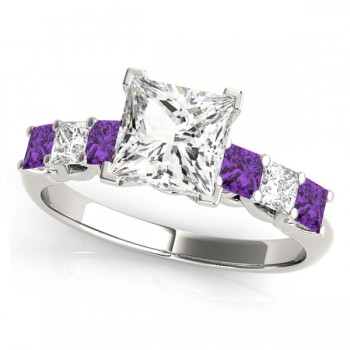 Princess Moissanite Amethysts & Diamonds Engagement Ring Platinum (1.60ct)