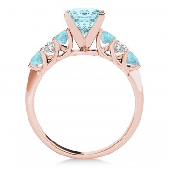 Sidestone Princess Aquamarine & Diamond Engagement Ring 14k Rose Gold (2.10ct)