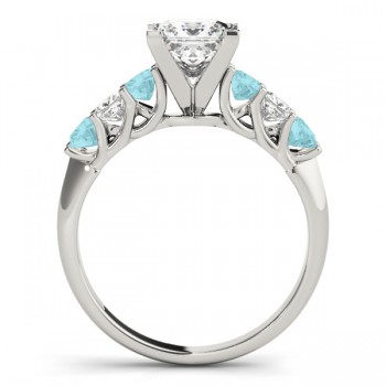 Sidestone Princess Aquamarine & Diamond Engagement Ring 14k White Gold (2.10ct)