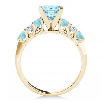 Sidestone Princess Aquamarine & Diamond Engagement Ring 14k Yellow Gold (1.60ct)