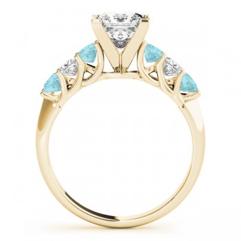 Princess Moissanite Aquamarines & Diamonds Engagement Ring 14k Yellow Gold (2.10ct)