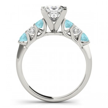 Princess Diamond & Aquamarine Engagement Ring Palladium 0.60ct