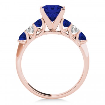 Sidestone Princess Blue Sapphire & Diamond Engagement Ring 14k Rose Gold (1.60ct)