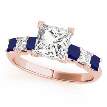 Princess Moissanite Blue Sapphires & Diamonds Engagement Ring 14k Rose Gold (2.10ct)