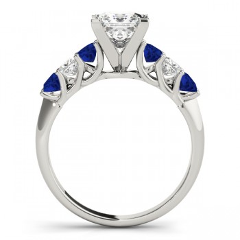 Princess Moissanite Blue Sapphires & Diamonds Engagement Ring 14k White Gold (1.60ct)