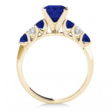 Sidestone Princess Blue Sapphire & Diamond Engagement Ring 14k Yellow Gold (2.10ct)
