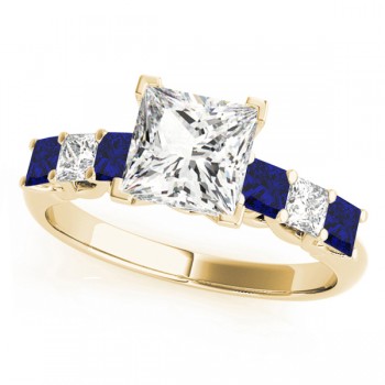 Sidestone Princess Blue Sapphire & Diamond Engagement Ring 14k Yellow Gold (1.60ct)
