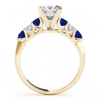 Sidestone Princess Blue Sapphire & Diamond Engagement Ring 14k Yellow Gold (2.10ct)