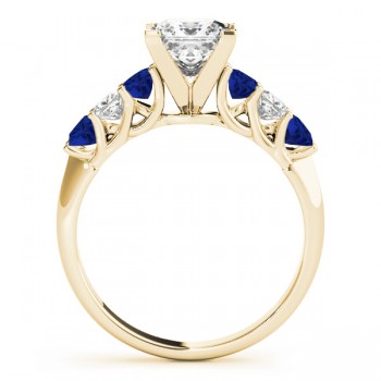 Princess Diamond & Blue Sapphire Engagement Ring 18k Yellow Gold 0.60ct