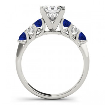 Princess Moissanite Blue Sapphires & Diamonds Engagement Ring Platinum (2.10ct)