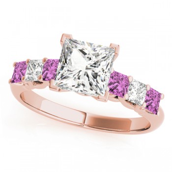 Sidestone Princess Pink Sapphire & Diamond Engagement Ring 14k Rose Gold (2.10ct)