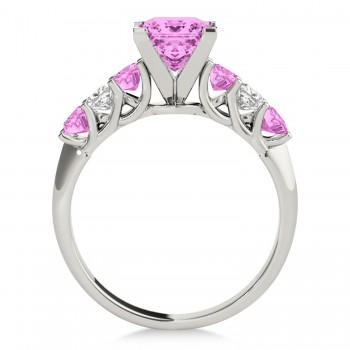 Sidestone Princess Pink Sapphire & Diamond Engagement Ring 14k White Gold (2.10ct)