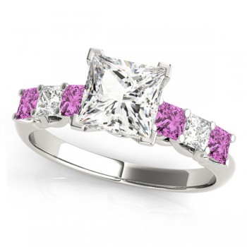 Princess Moissanite Pink Sapphires & Diamonds Engagement Ring 14k White Gold (1.60ct)