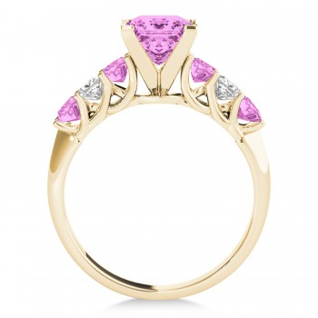 Sidestone Princess Pink Sapphire & Diamond Engagement Ring 14k Yellow Gold (2.10ct)