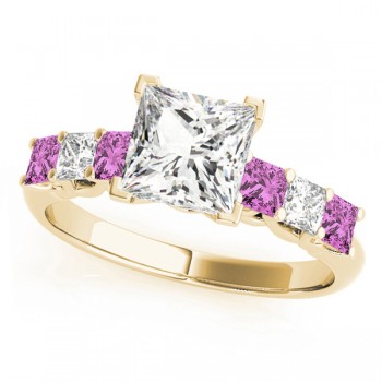Princess Moissanite Pink Sapphires & Diamonds Engagement Ring 14k Yellow Gold (1.60ct)