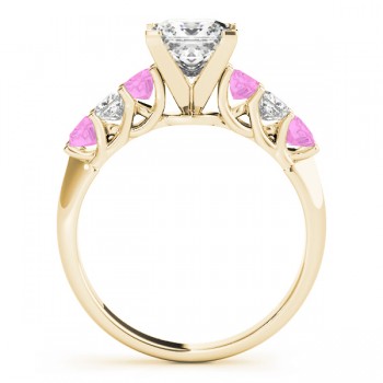 Sidestone Princess Pink Sapphire & Diamond Engagement Ring 14k Yellow Gold (1.60ct)