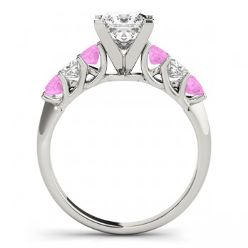 Princess Moissanite Pink Sapphires & Diamonds Engagement Ring 18k White Gold (2.10ct)