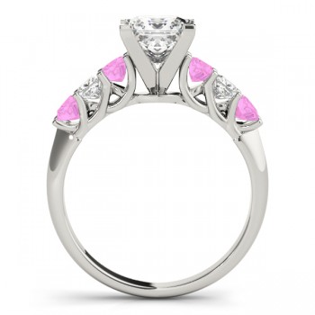 Princess Moissanite Pink Sapphires & Diamonds Engagement Ring Platinum (2.10ct)