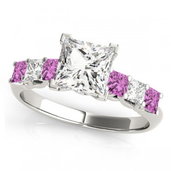 Sidestone Princess Pink Sapphire & Diamond Engagement Ring Platinum (1.60ct)