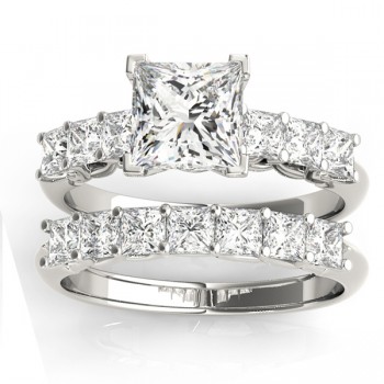 Diamond Princess cut Bridal Set Ring 14k White Gold (1.30ct)